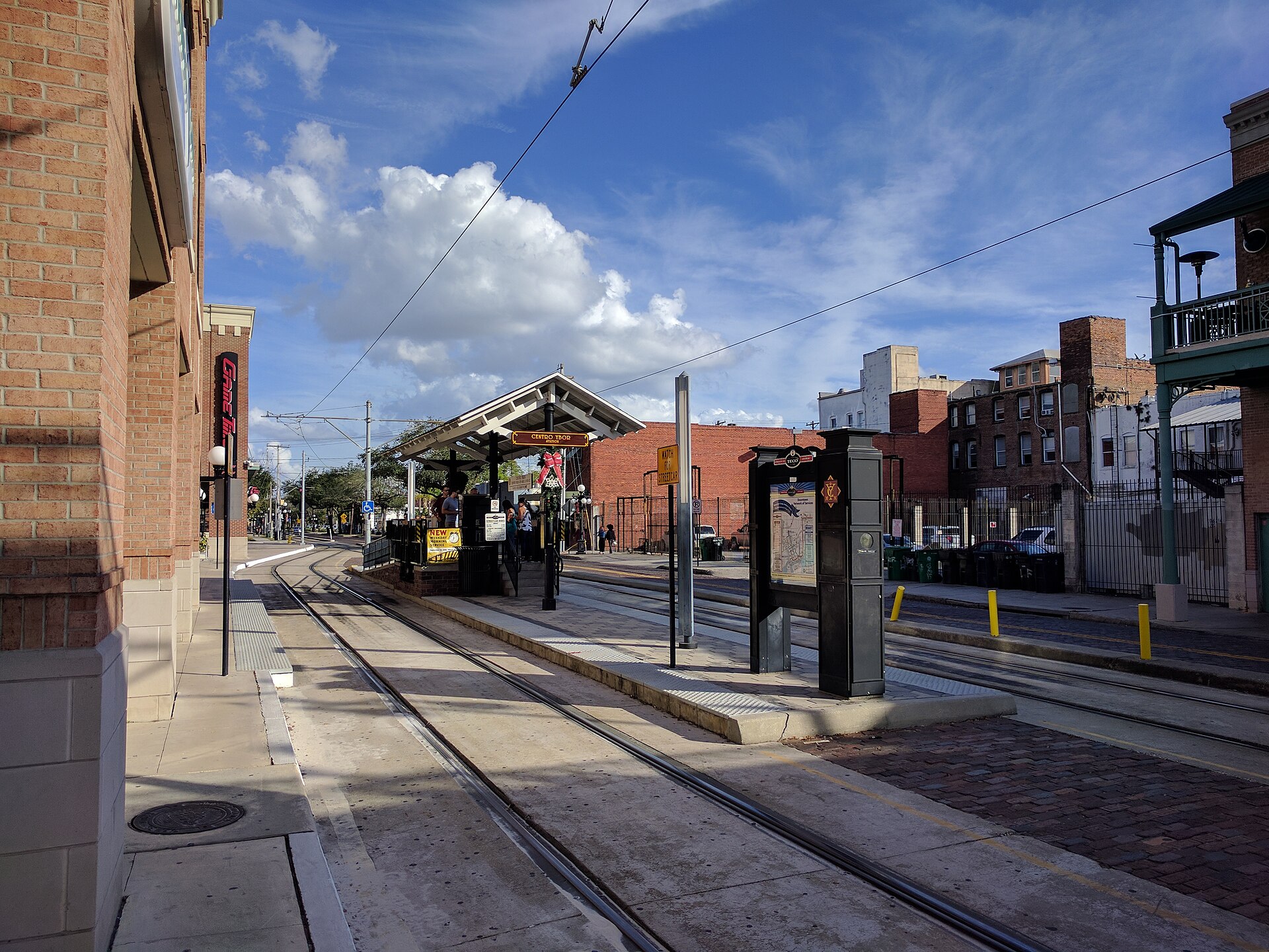 Historic brick streets and the streetcar in Ybor City, Tampa